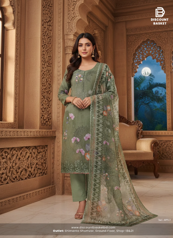 Pakistani Inspired Swizz Lawn Dress with Embroidery & Lace Work